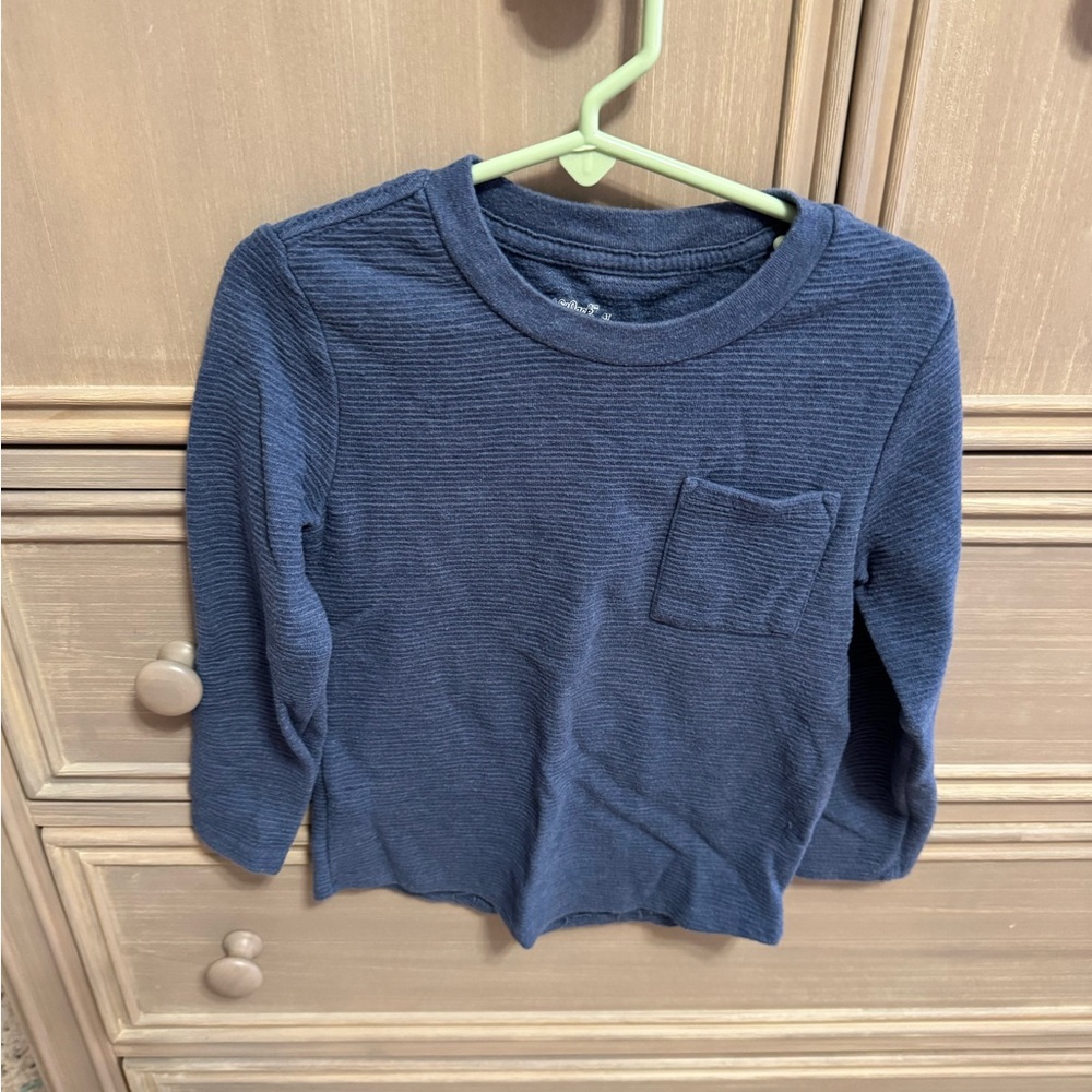 Cat & Jack Blue Ribbed Kids Long Sleeve Shirt